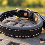 Interior and reverse of 1 inch leather working collar showing stitching and rivets