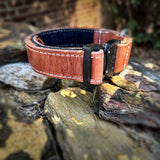 COBRA leather working dog collar buckle profile and stitched leather construction