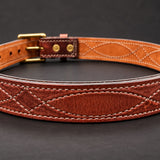 The Young Brand EDC Belt rear leather stitching detail on black studio background