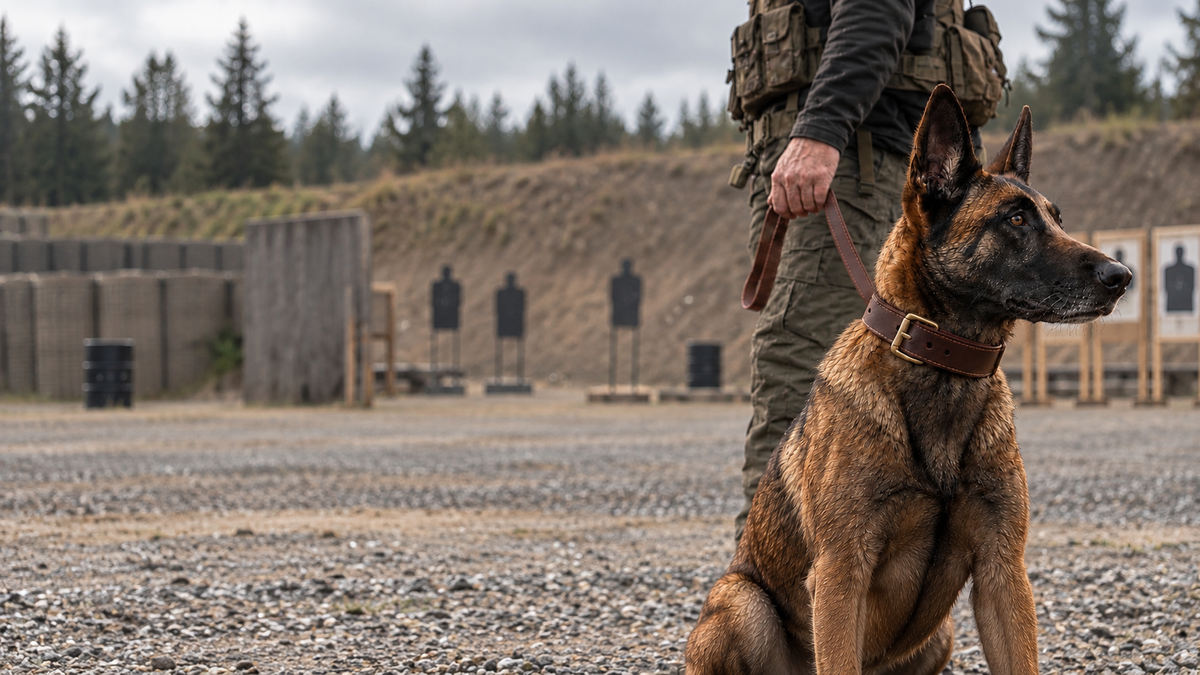 Working Belgian Malinois beside handler